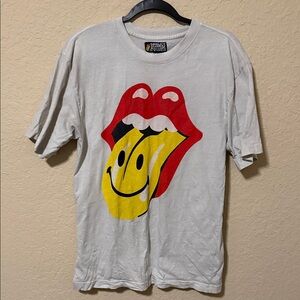 Rolling Stones Smiley Tongue Graphic Tee - White Red Yellow